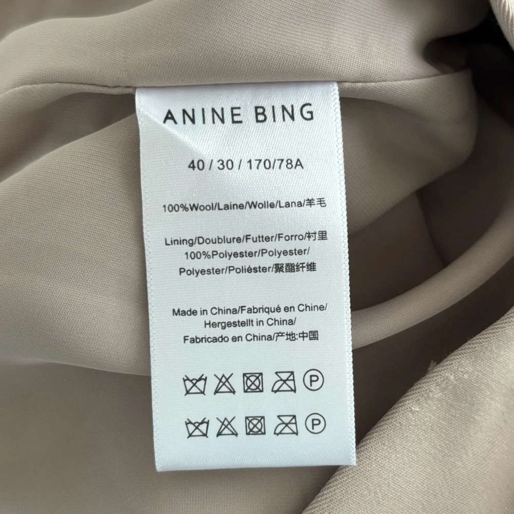New Anine Bing‎ Carrie Pant Pleated Wide Leg in Taupe Tan Size 40